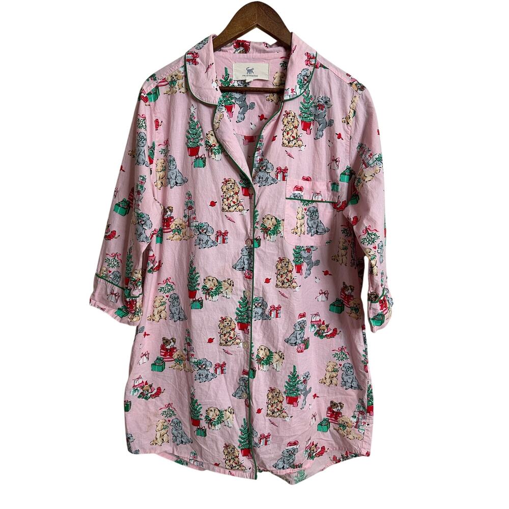 Printfresh x The Hiltons Christmas Poodle Party Sleep Shirt Dress  Womans Small